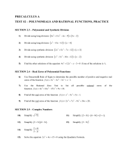 PRECALCULUS A TEST #2 &ndash; POLYNOMIALS AND RATIONAL