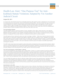 Health Law Alert: &ldquo;One Purpose Test&rdquo; for Anti