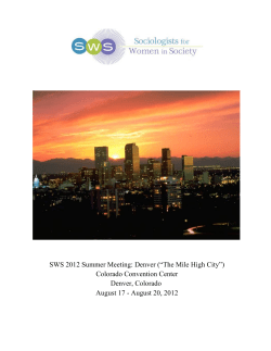 SWS 2012 Summer Meeting: Denver (&ldquo;The Mile High City