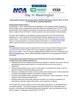 Supermarkets Support the Common Sense Nutrition Disclosure Act