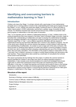 Identifying and overcoming barriers to mathematics learning in Year 1