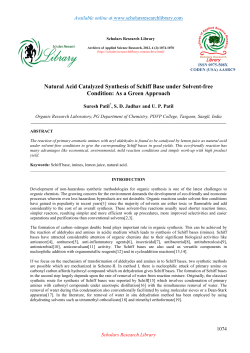 Natural Acid Catalyzed Synthesis of Schiff Base under Solvent