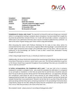 Complaint: OMSA14/013 Complainant: B. Easton Media: Radio New