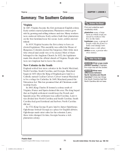 Summary: The Southern Colonies