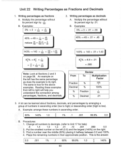 Unit 22 Writing Percentages as Fractions and Decimals 1.0 .001