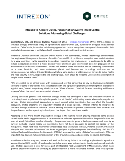 Intrexon to Acquire Oxitec, Pioneer of Innovative Insect Control