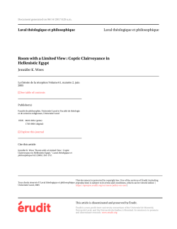 Room with a Limited View : Coptic Clairvoyance in Hellenistic Egypt