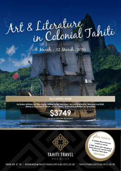 8 March - 12 March, 2016 - Tahiti Travel Specialists