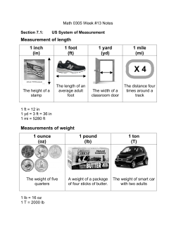Measurement of length 1 inch (in) 1 foot (ft) 1 yard (yd) 1 mile (mi