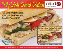 Flat Style Philly Chicken 40/ 4.0 oz portions 10lb. Box