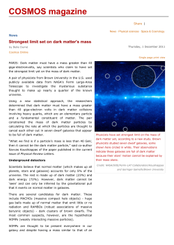 Strongest limit set on dark matter`s mass | COSMOS magazine