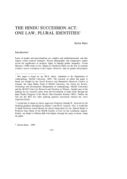 THE HINDU SUCCESSION ACT: ONE LAW, PLURAL IDENTITIES1