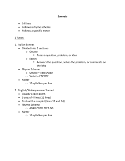 1. Italian Sonnet Divided into 2 sections o Octave
