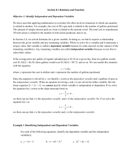 Section 8.1 Relations and Function Objective 1: Identify Independent
