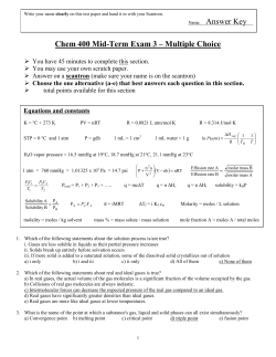 Chem 400 Mid-Term Exam 3 – Multiple Choice