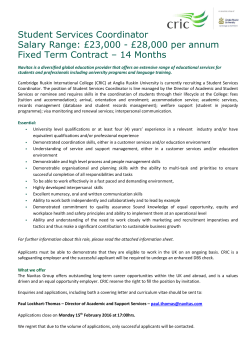 Student Services Coordinator Salary Range: &pound;23,000
