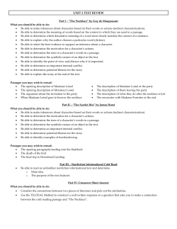 UNIT 2 TEST REVIEW Part I &ndash; &ldquo;The Necklace&rdquo;