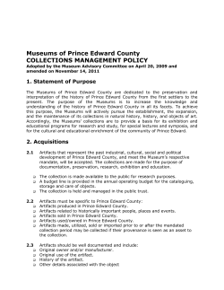 Museums of Prince Edward County COLLECTIONS MANAGEMENT