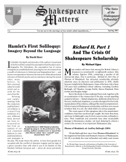 Hamlet`s First Soliloquy - Shakespeare Oxford Fellowship