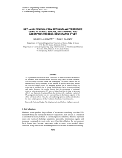methanol removal from methanol-water mixture using