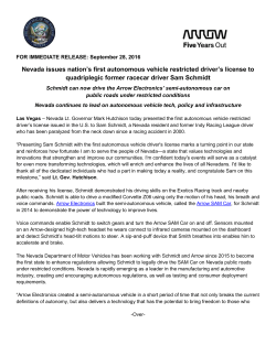 Nevada issues nation`s first autonomous vehicle