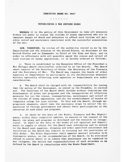EXECUTIVE ORDER NO. 9417 ESTABLISHING A WAR REFUGEE