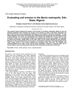 Evaluating soil erosion in the Benin metropolis, Edo State, Nigeria