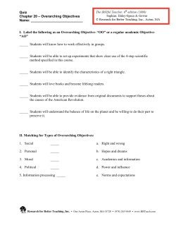 Overarching Objectives - Research for Better Teaching