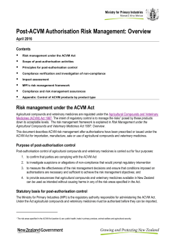 Post- ACVM Authorisation Risk Management Overview
