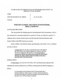 ) ) ) ) WRITTEN CLOSING ARGUMENT OF PETITIONER, IRMA J