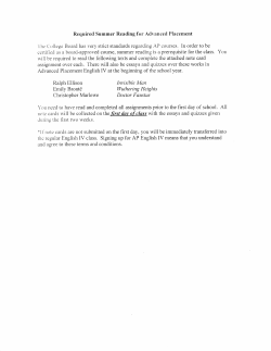 Itequired Summer Reading for Advanced l`lacentent `l he Coilegc