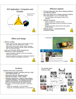 HCI Application: Computers and Emotion Affective aspects Affect