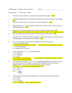 AP Chemistry &ndash; Chapter 12 Review Packet