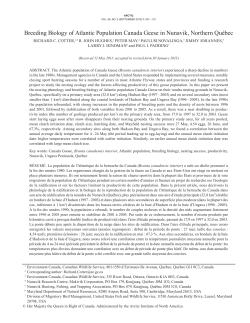 Breeding Biology of Atlantic Population Canada Geese in Nunavik
