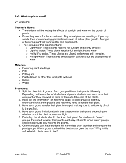 Lab: What do plants need? 2nd Grade PSI Teacher`s Notes: &bull; The