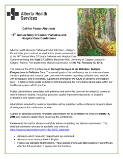 See attached poster for details - Alberta Hospice Palliative Care