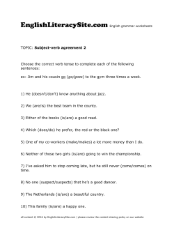 TOPIC: Subject-verb agreement 2 Choose the correct verb tense to