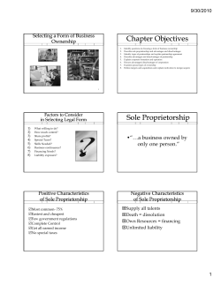 Chapter Objectives Sole Proprietorship