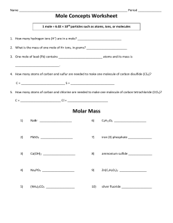 Mole Concepts Worksheet Molar Mass