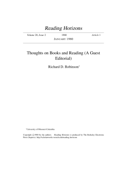 Thoughts on Books and Reading (A Guest Editorial)