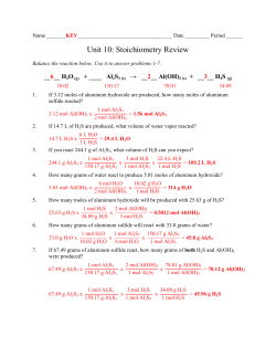 Unit 10: Stoichiometry Review KEY