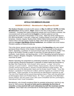 HUDSON CHORALE &ndash; Mendelssohn`s Magnificent ELIJAH