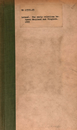 The Early Relations Between Maryland and Virginia