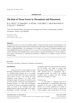 The Role of Tissue Factor in Thrombosis and Hemostasis