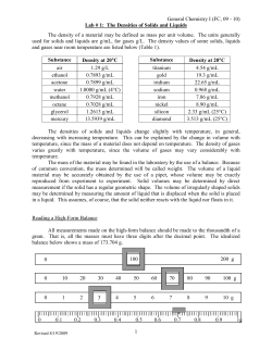General Chemistry I (FC, 09 - 10) Lab # 1: The Densities of Solids