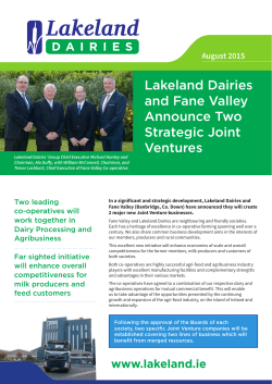 Lakeland Dairies and Fane Valley Announce Two Strategic Joint