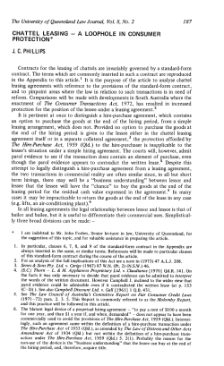 chattel leasing - a loophole in consumer protection* jc phi