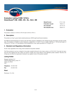 Evaluation Listing CCMC 12722-L GreenGuard -CM, -CMX,