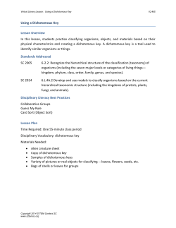 Using a Dichotomous Key Lesson Overview In this lesson, students