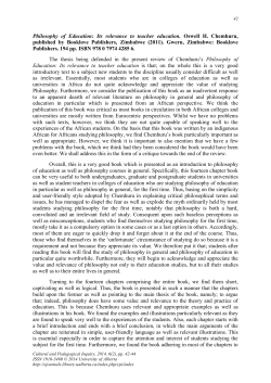 Philosophy of Education: Its relevance to teacher education. Oswell